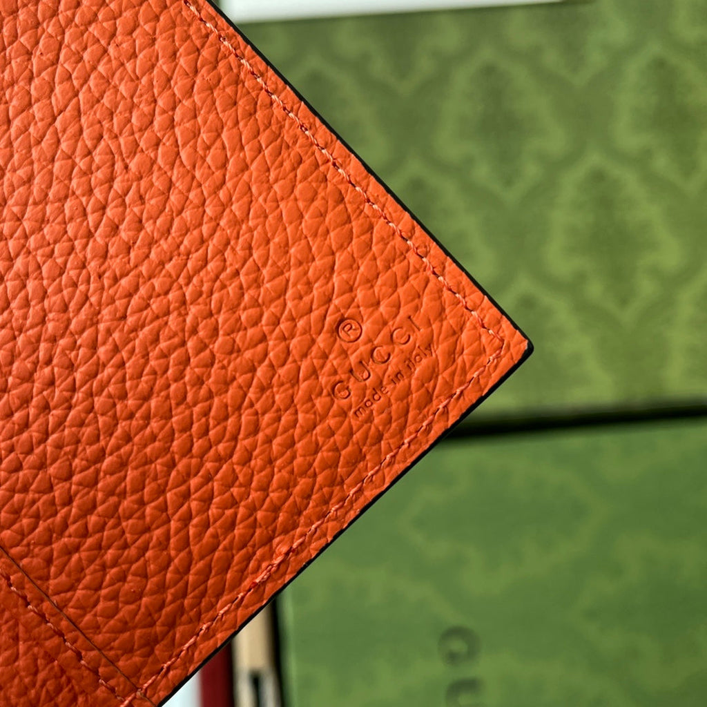 GUCCI CARD HOLDER 12 IN ORANGE EMBOSSED CALFSKIN