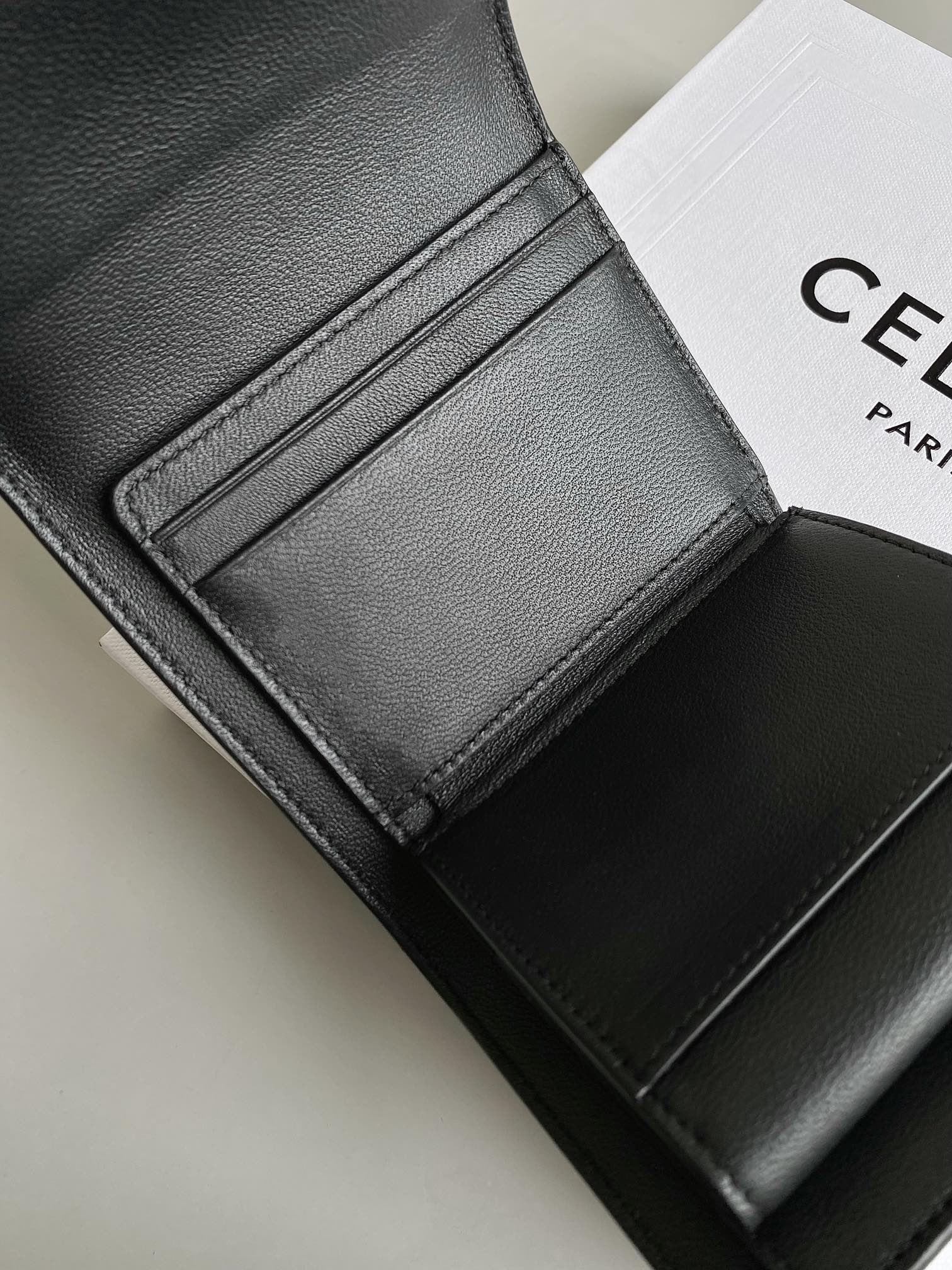 CELINE TRIPHOME 10 TRIFOLD WALLET CALFSKIN BLACK