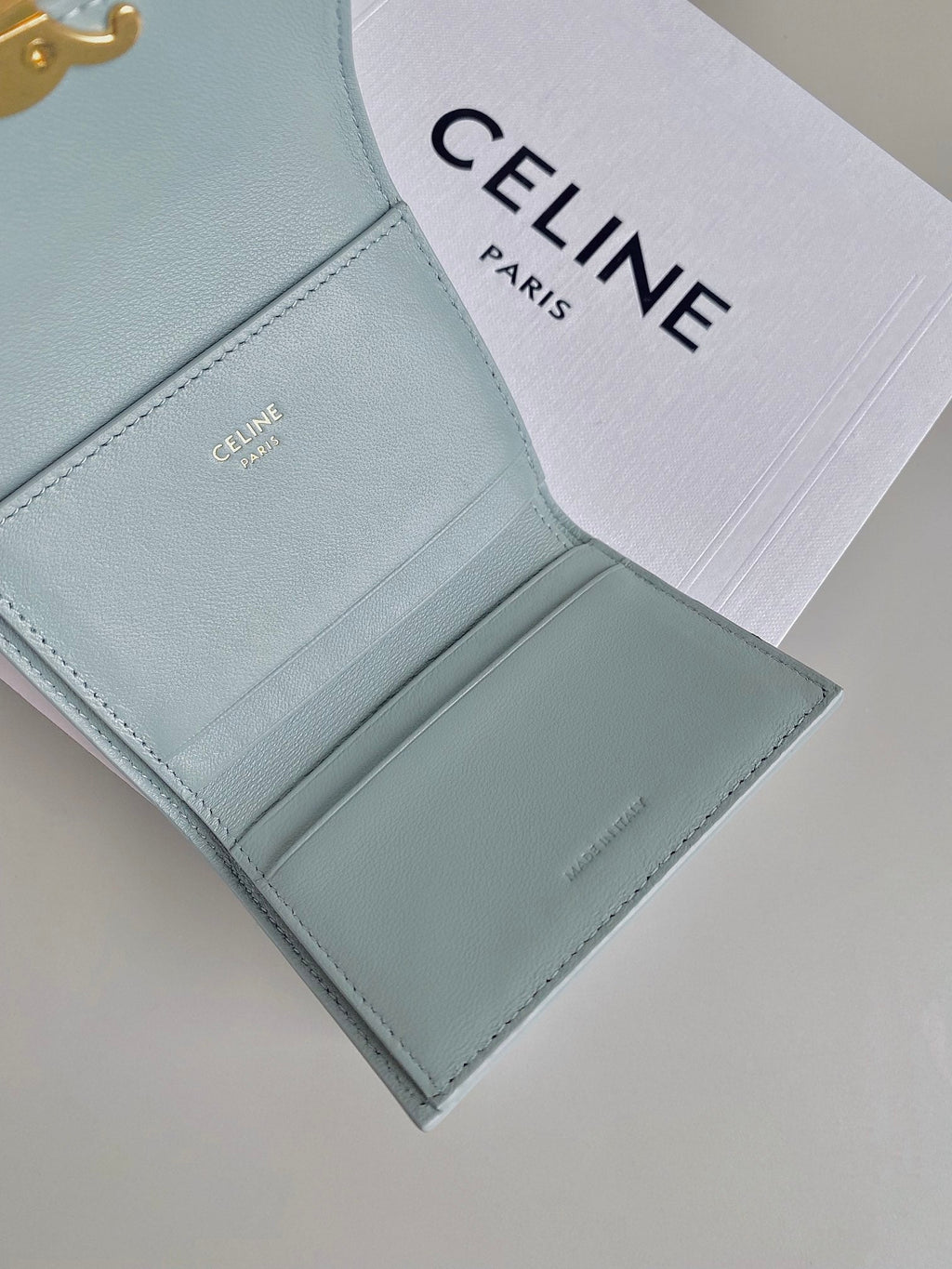 CELINE TRIOMPHE 9 WALLET TWO-IN-ONE GLACIER BLUE CALFSKIN