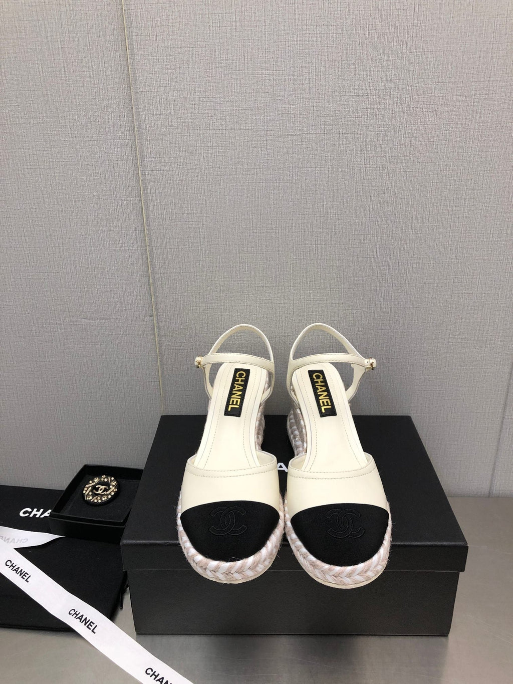 CHANEL MARY JANE WEDGE WHITE LAMBSKIN