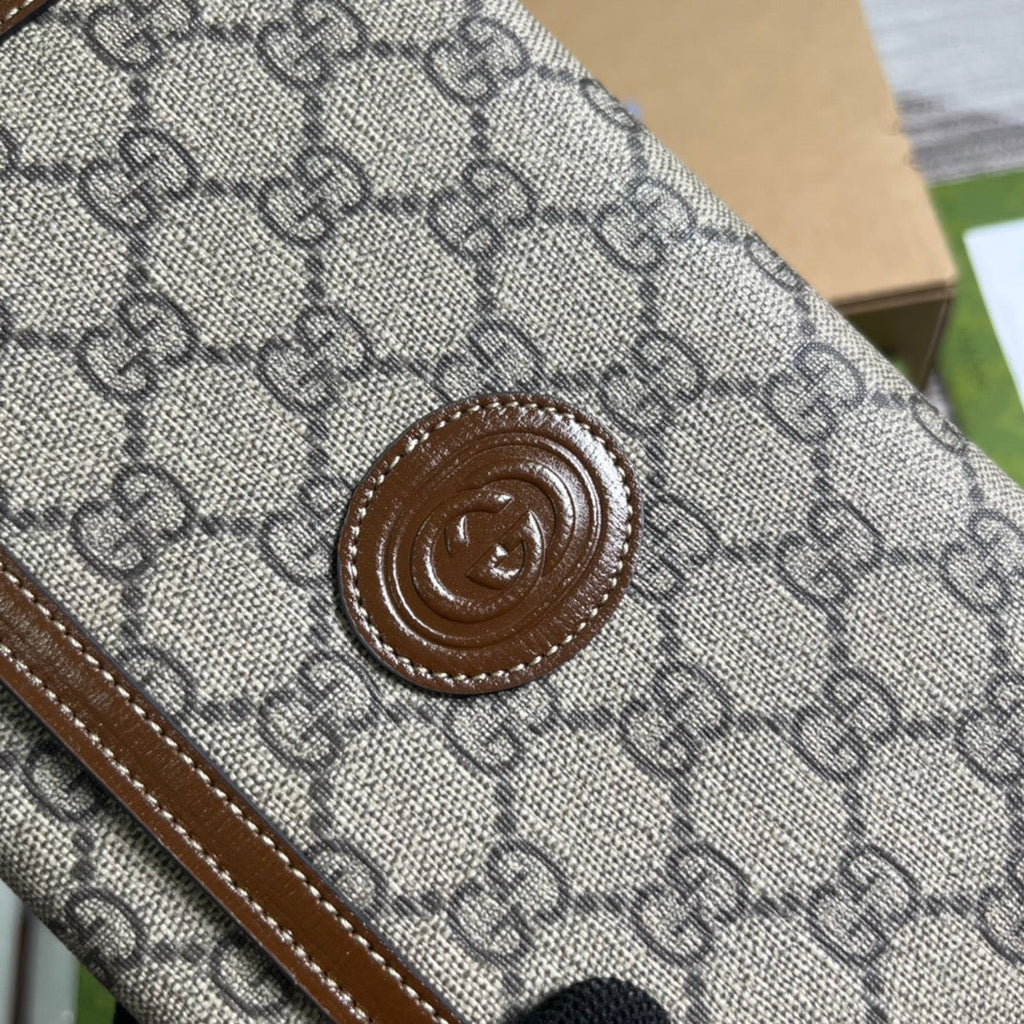 GUCCI CLASP CLUTCH 20 IN BEIGE CANVAS AND BROWN CALFSKIN