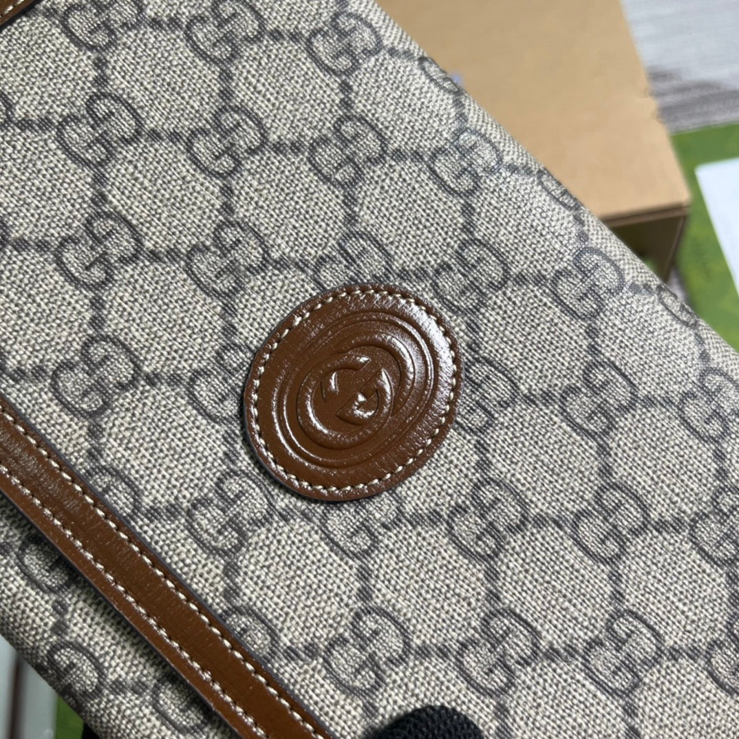 GUCCI CLASP CLUTCH 20 IN BEIGE CANVAS AND BROWN CALFSKIN
