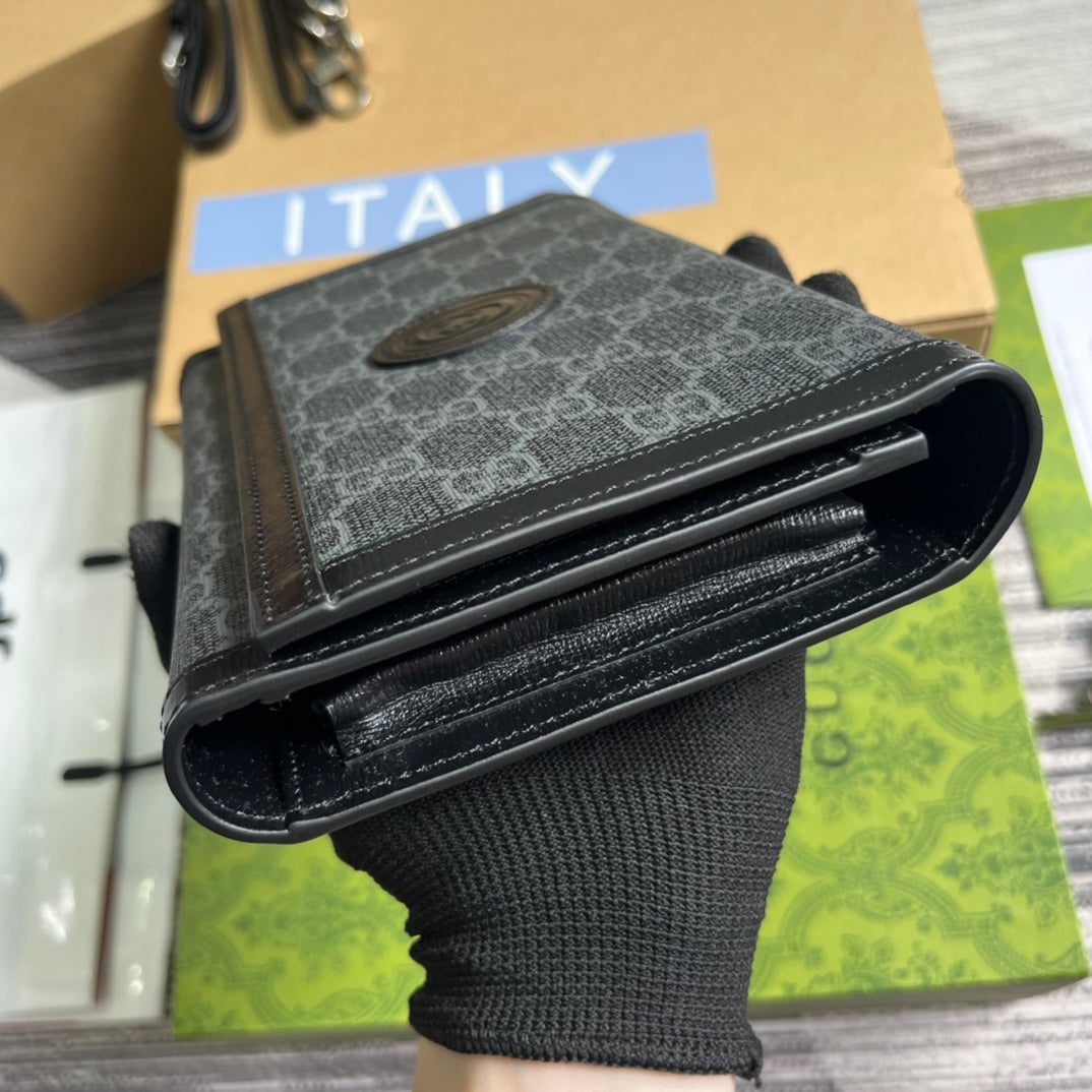 GUCCI CLASP CLUTCH 20 IN BLACK CANVAS AND CALFSKIN