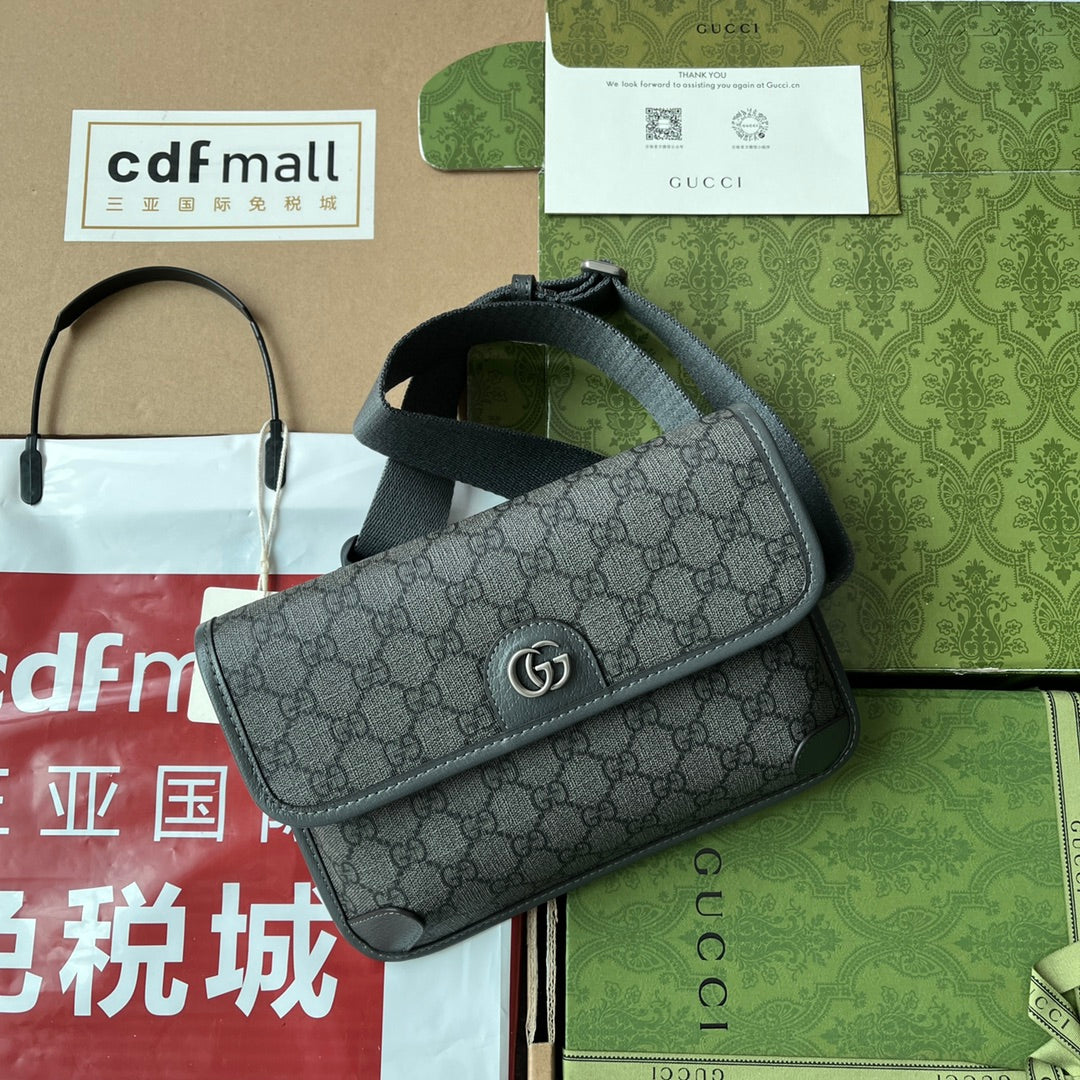 GUCCI OPHIDIA BELT BAG 24 IN DARK GREY  CALFSKIN