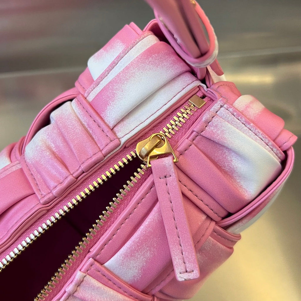 BOTTEGA VENETA SMALL BRICK CASSETTE 23 IN PINK MIX WHITE SOFT LAMBSKIN