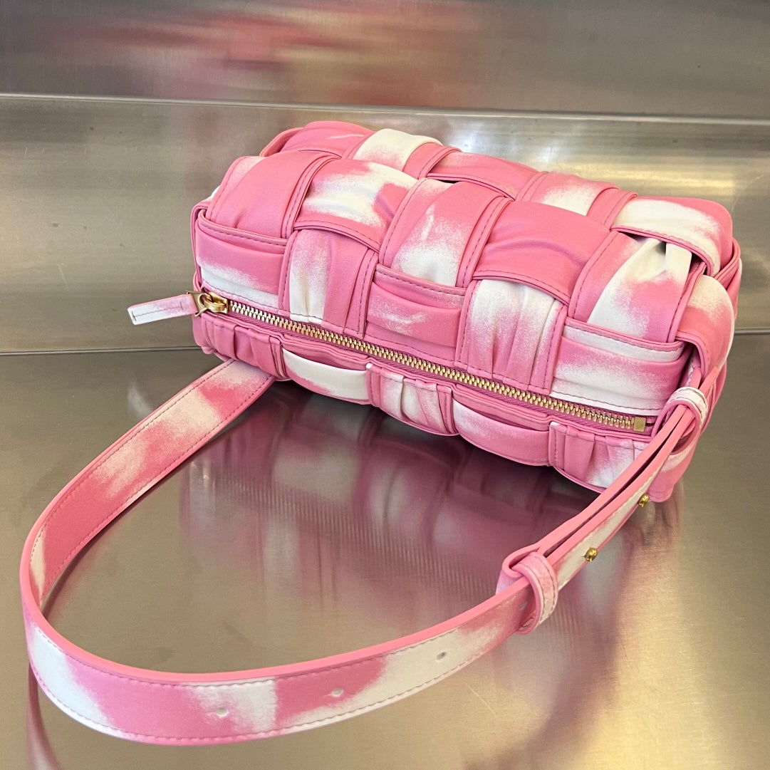 BOTTEGA VENETA SMALL BRICK CASSETTE 23 IN PINK MIX WHITE SOFT LAMBSKIN