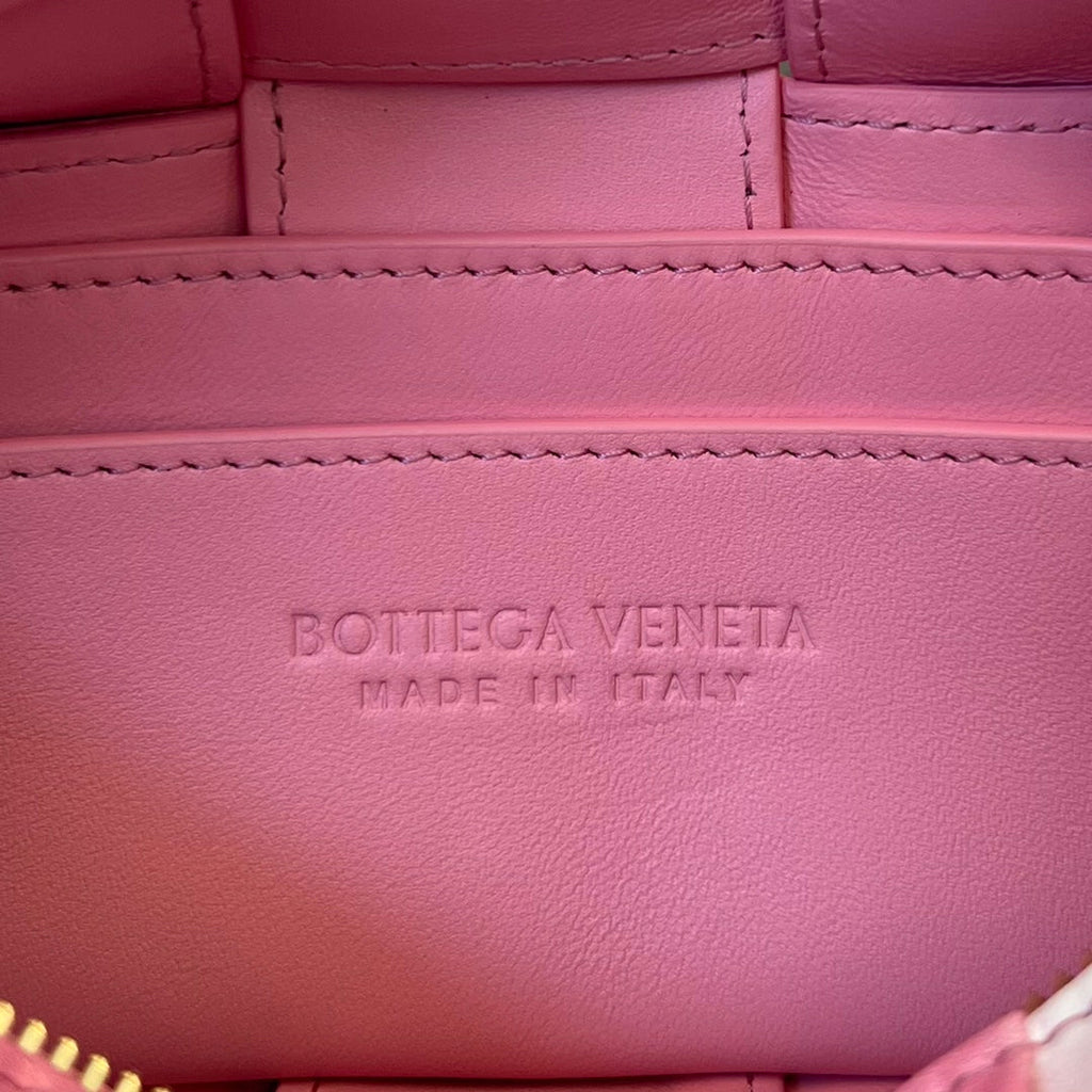 BOTTEGA VENETA SMALL BRICK CASSETTE 23 IN PINK MIX WHITE SOFT LAMBSKIN