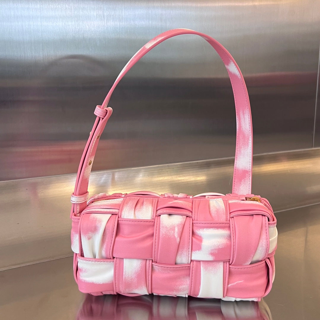 BOTTEGA VENETA SMALL BRICK CASSETTE 23 IN PINK MIX WHITE SOFT LAMBSKIN