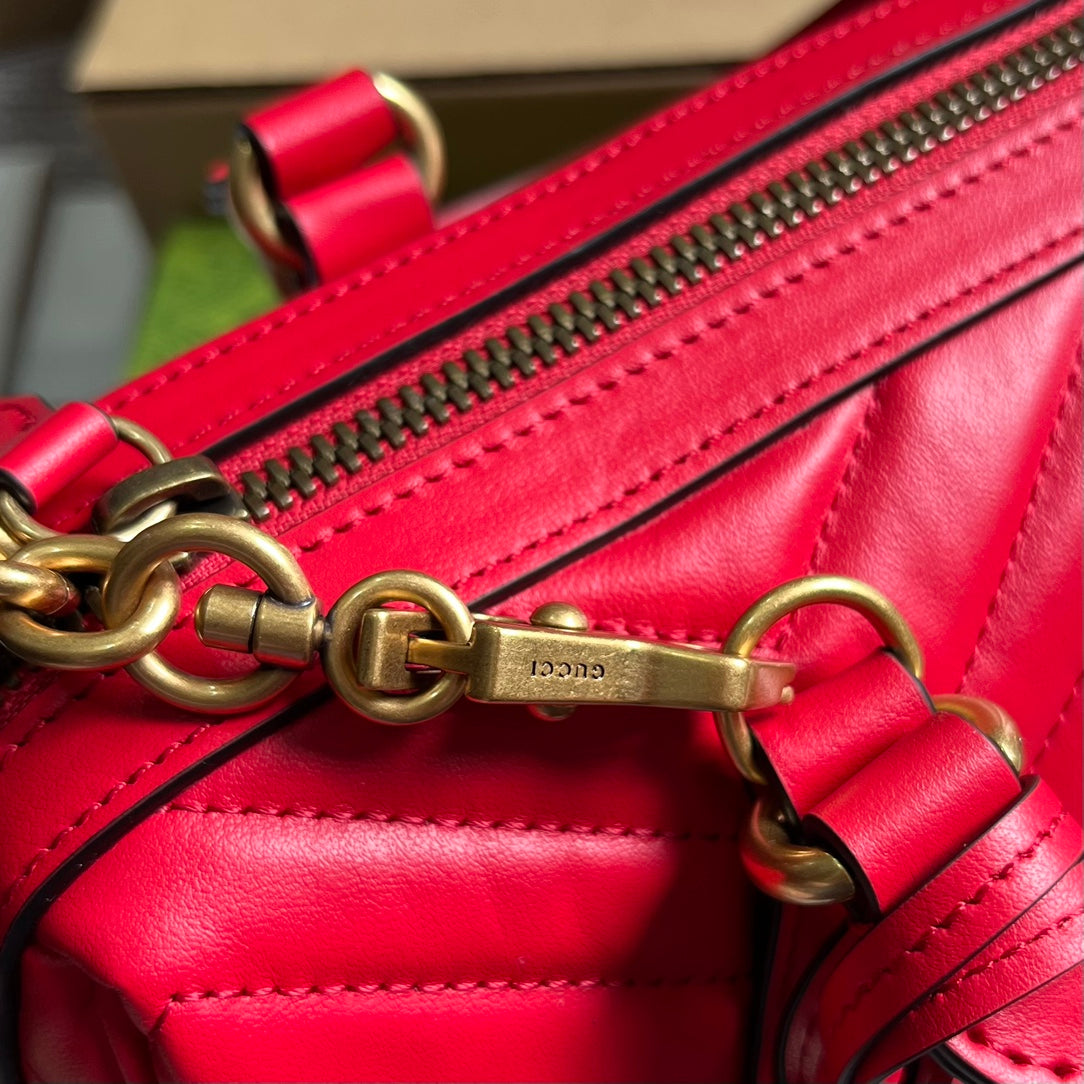 GUCCI MARMONT MATELASSE 27 HANDBAG CHERRY RED CALFSKIN