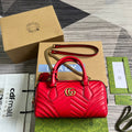 GUCCI MARMONT MATELASSE 27 HANDBAG CHERRY RED CALFSKIN