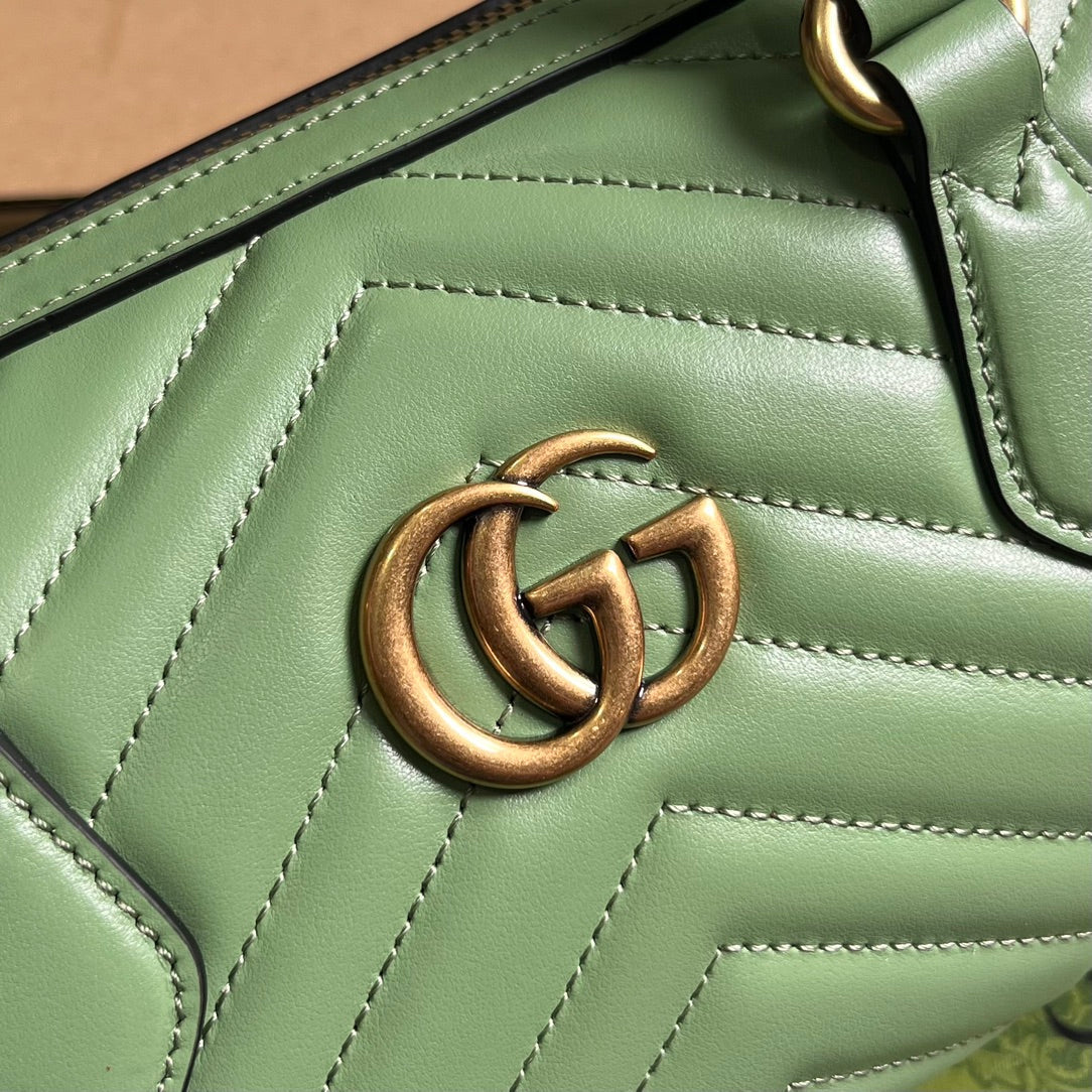 GUCCI MARMONT MATELASSE 27 HANDBAG LIGHT GREEN CALFSKIN