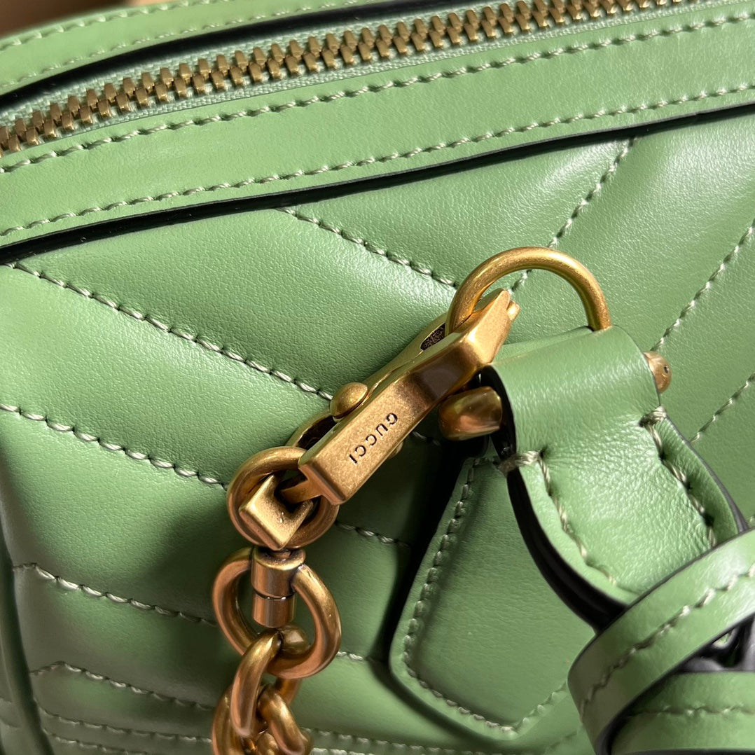 GUCCI MARMONT MATELASSE 27 HANDBAG LIGHT GREEN CALFSKIN