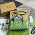 GUCCI MARMONT MATELASSE 27 HANDBAG LIGHT GREEN CALFSKIN