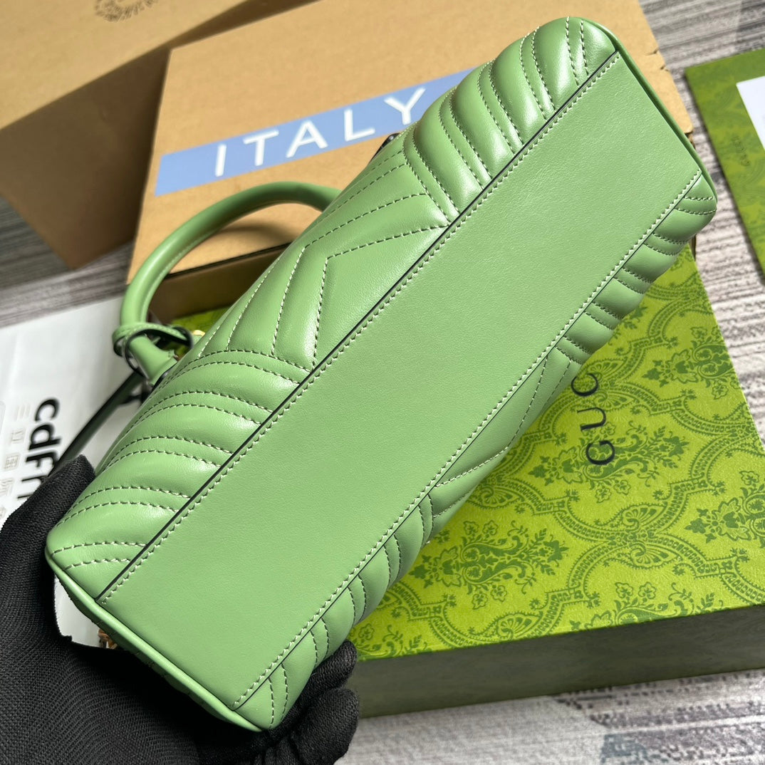 GUCCI MARMONT MATELASSE 27 HANDBAG LIGHT GREEN CALFSKIN