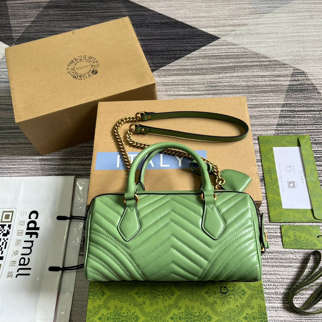 GUCCI MARMONT MATELASSE 27 HANDBAG LIGHT GREEN CALFSKIN
