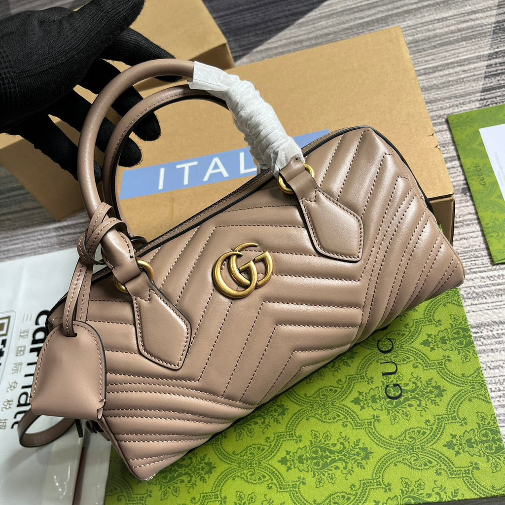 GUCCI MARMONT MATELASSE 27 HANDBAG BEIGE CALFSKIN
