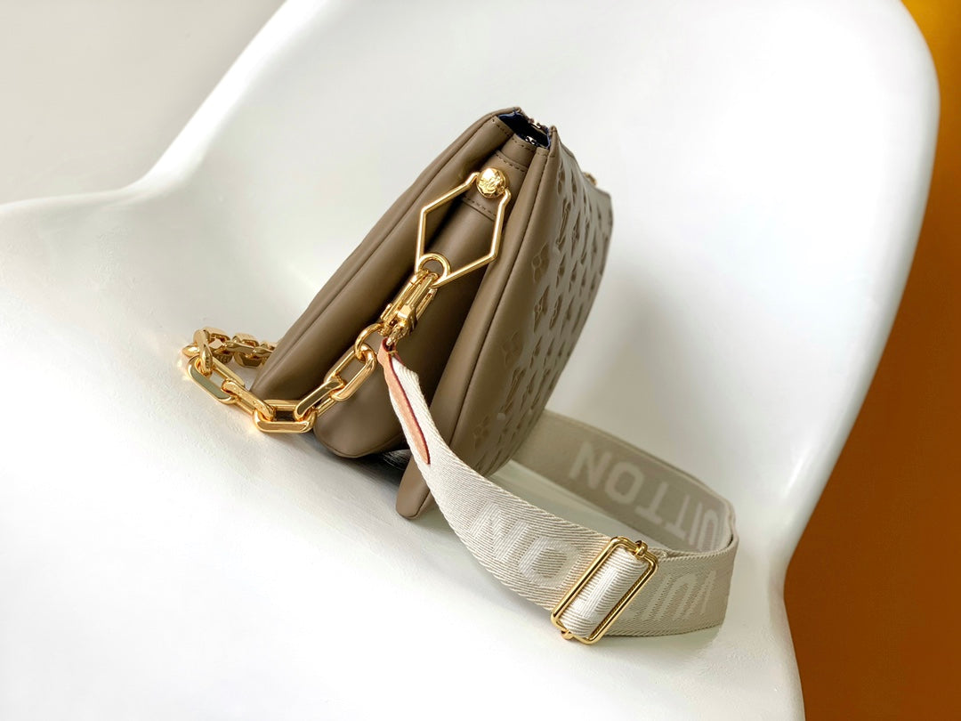 LOUIS VUITTON COUSSIN PM 26 IN BROWN MONOGRAM EMBOSSED LAMBSKIN GOLD HARDWARE