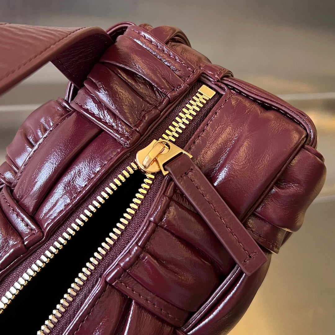 BOTTEGA VENETA SMALL BRICK CASSETTE 23 IN WINE RED SOFT LAMBSKIN