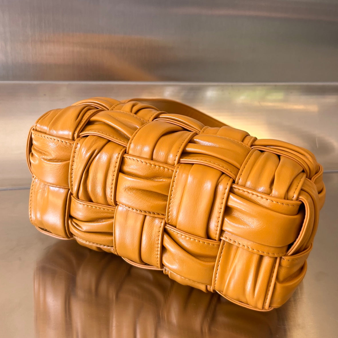 BOTTEGA VENETA SMALL BRICK CASSETTE 23 IN SANDSTONE ORANGE SOFT LAMBSKIN