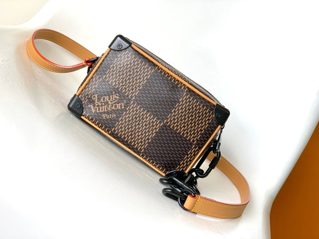 LOUIS VUITTON MINI SOFT TRUNK 18 IN BROWN DAMIER EBENE COATED CANVAS BLACK CHAIN