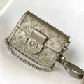 LOUIS VUITTON LV 25S MINI DAUPHINE BAG 20 IN BEIGE GRAY MOONOGRAM CALFSKIN SHIMMERING METALLIC GOLD