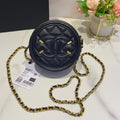 CHANEL MINI 12 ROUND CHAIN BAG IN BLACK CALFSKIN GOLD HARDWARE