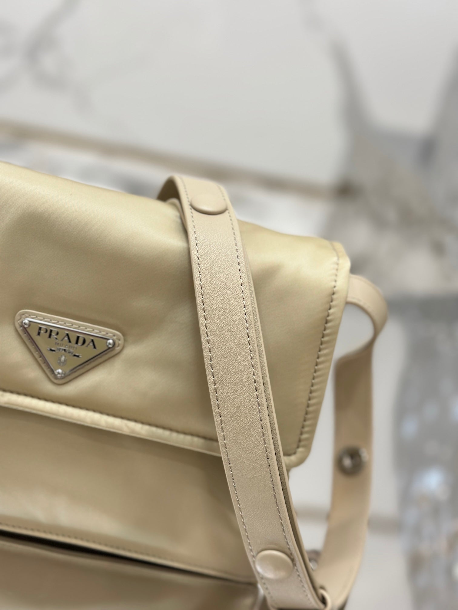 PRADA CINI 23 MEDIUM BAG IN FLAX YELLOW RE-NYLON WITH STRAP