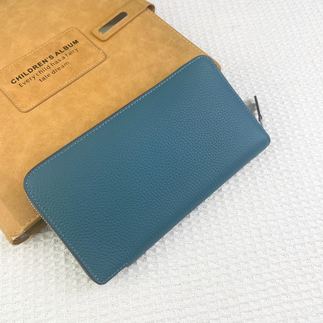 HERMES SILK'IN HOLED CLASSIC WALLET 20 CERULEAN GRAINED CALFSKIN