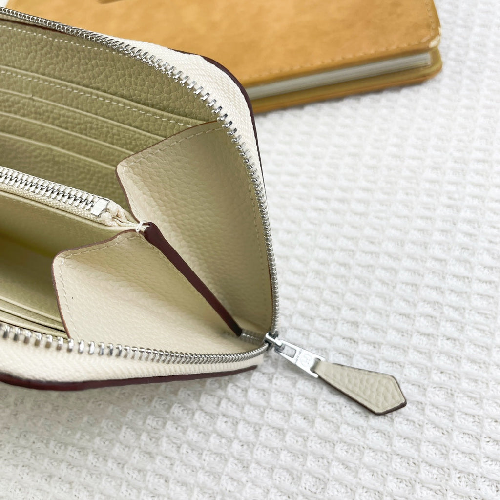 HERMES SILK'IN CLASSIC WALLET 20 WHITE GRAINED CALFSKIN