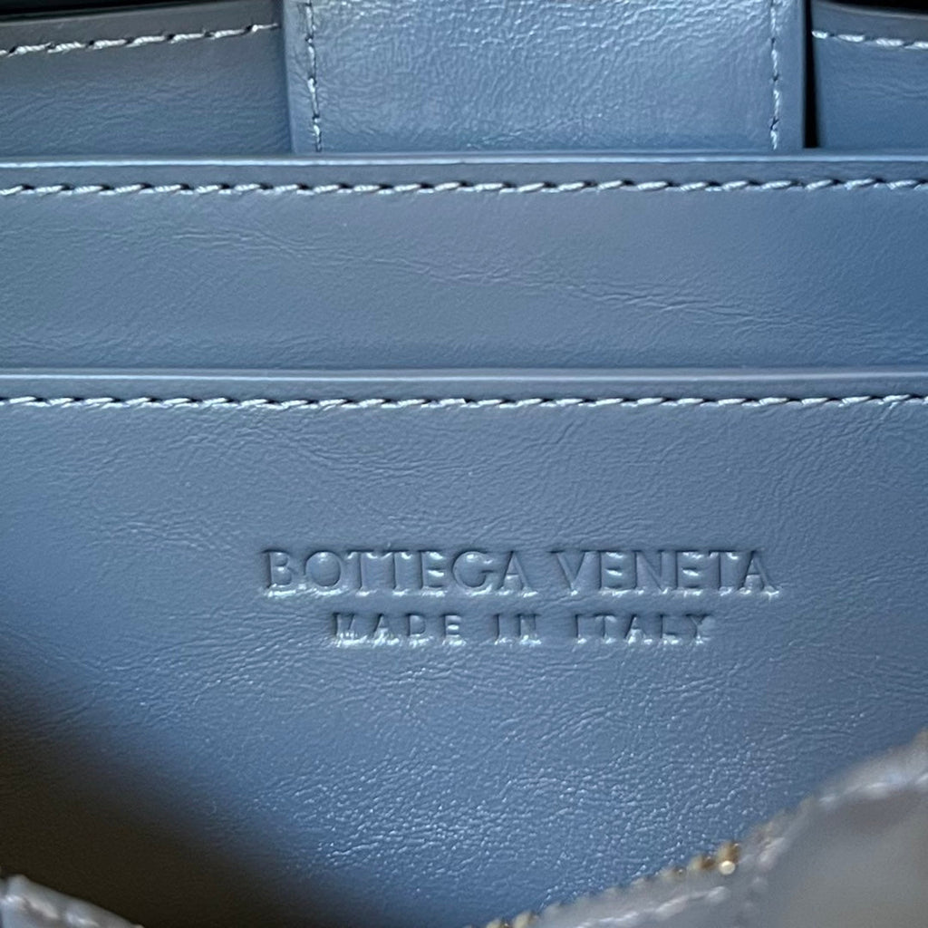 BOTTEGA VENETA SMALL BRICK CASSETTE 23 IN ZINC GRAY SOFT LAMBSKIN