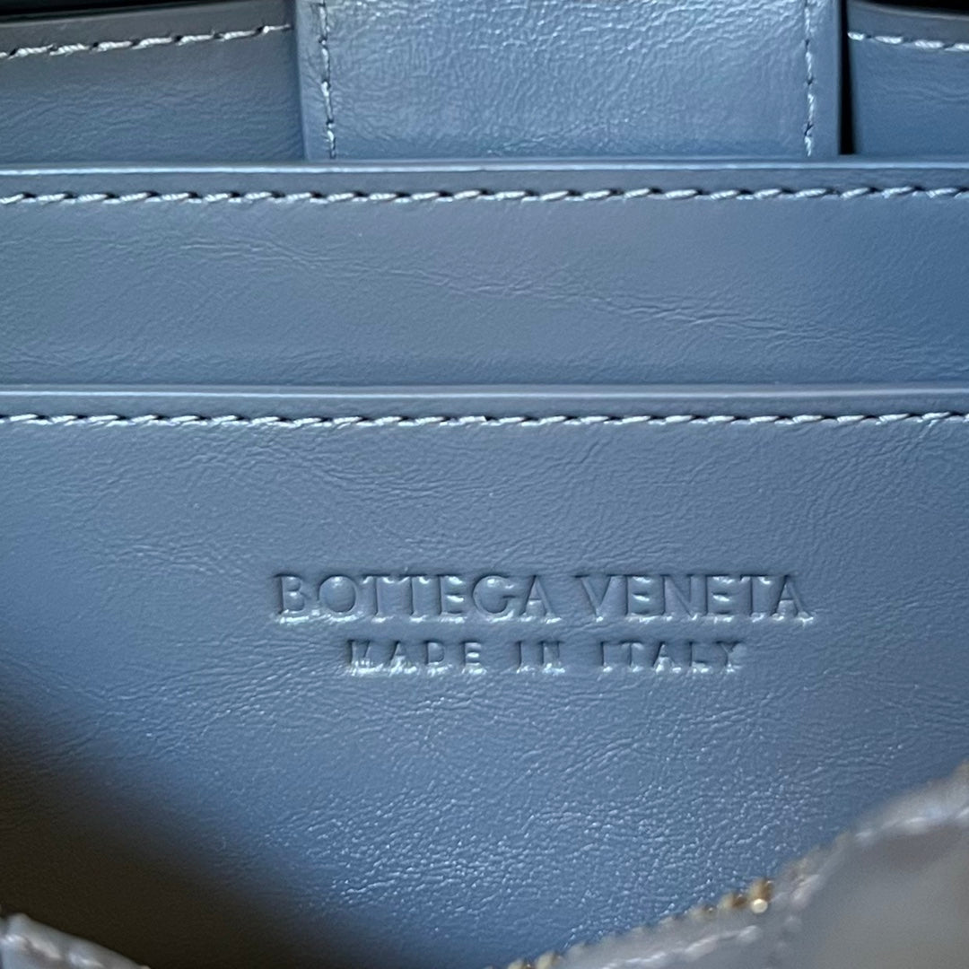 BOTTEGA VENETA SMALL BRICK CASSETTE 23 IN ZINC GRAY SOFT LAMBSKIN