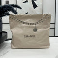 CHANEL LARGE 42 HANDBAG IN BEIGE CREAM CALFSKIN SILVER HARDWARE
