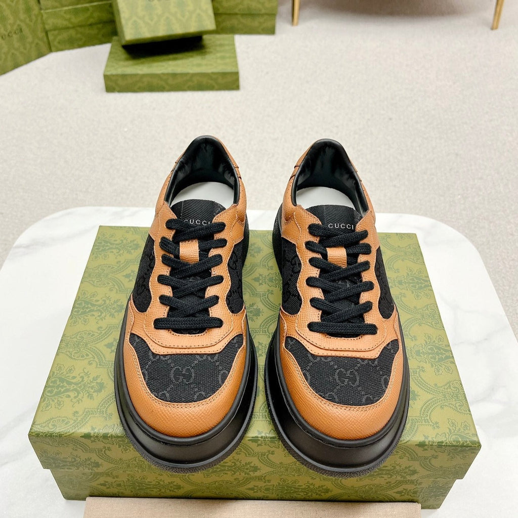 GUCCI TRAINER BLACK AND TAWNY CALFSKIN