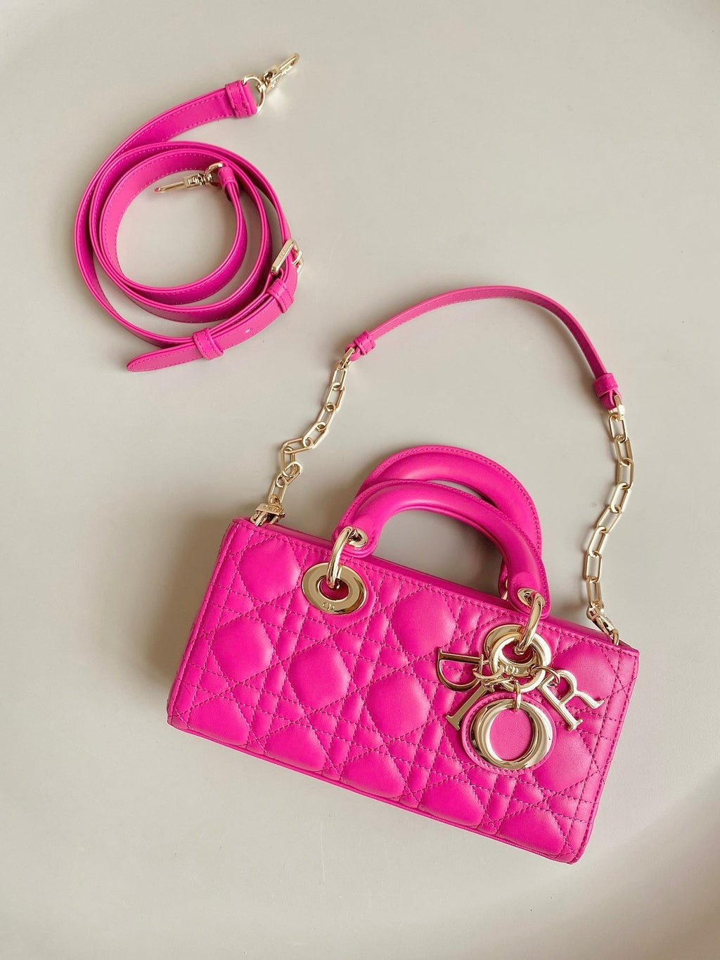 DIOR D-JOY BAG 22 IN HOT PINK LAMBSKIN