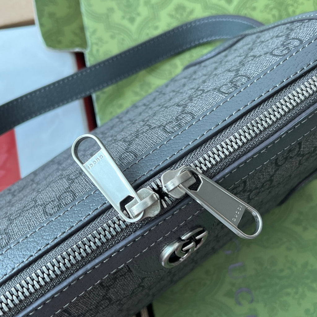 GUCCI OPHIDIA MESSENGER BAG 35 IN GREY BLACK  CALFSKIN