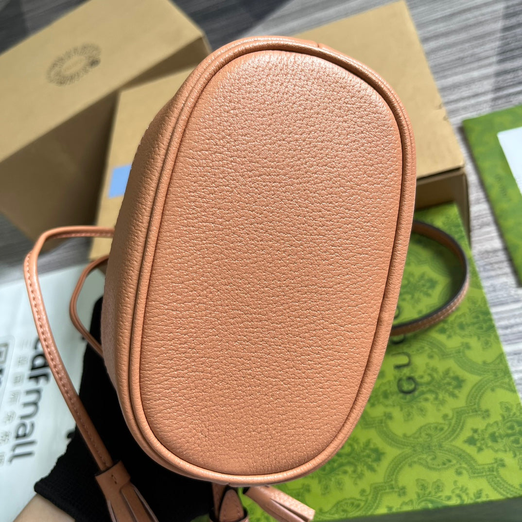 GUCCI OPHIDIA MINI 19 BUCKET LIGHT PINK CANVAS AND CALFSKIN
