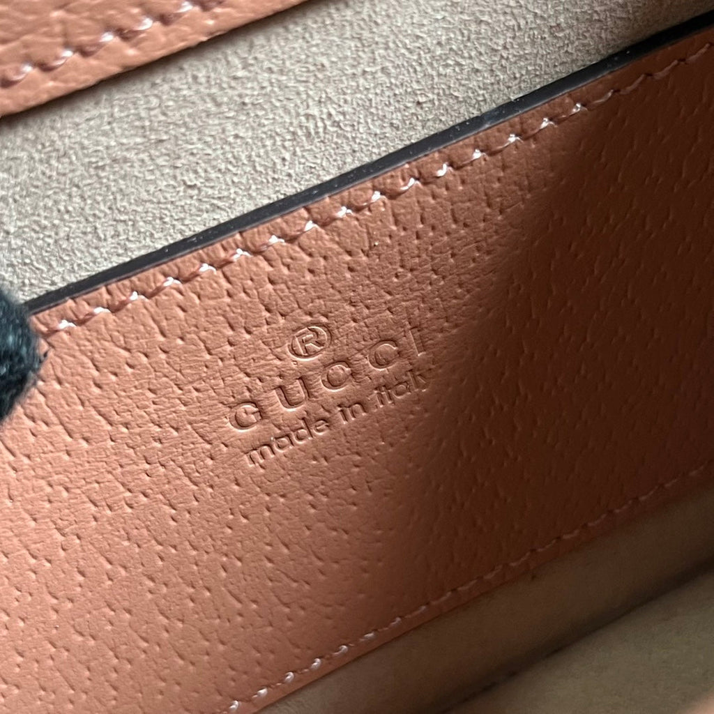 GUCCI OPHIDIA MINI 17 HANDBAG IN LIGHT PINK CANVAS