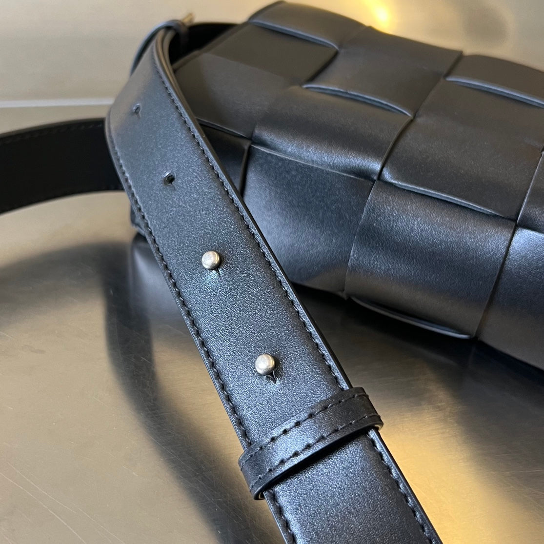BOTTEGA VENETA PHONE BAG 18 IN BLACK LAMBSKIN