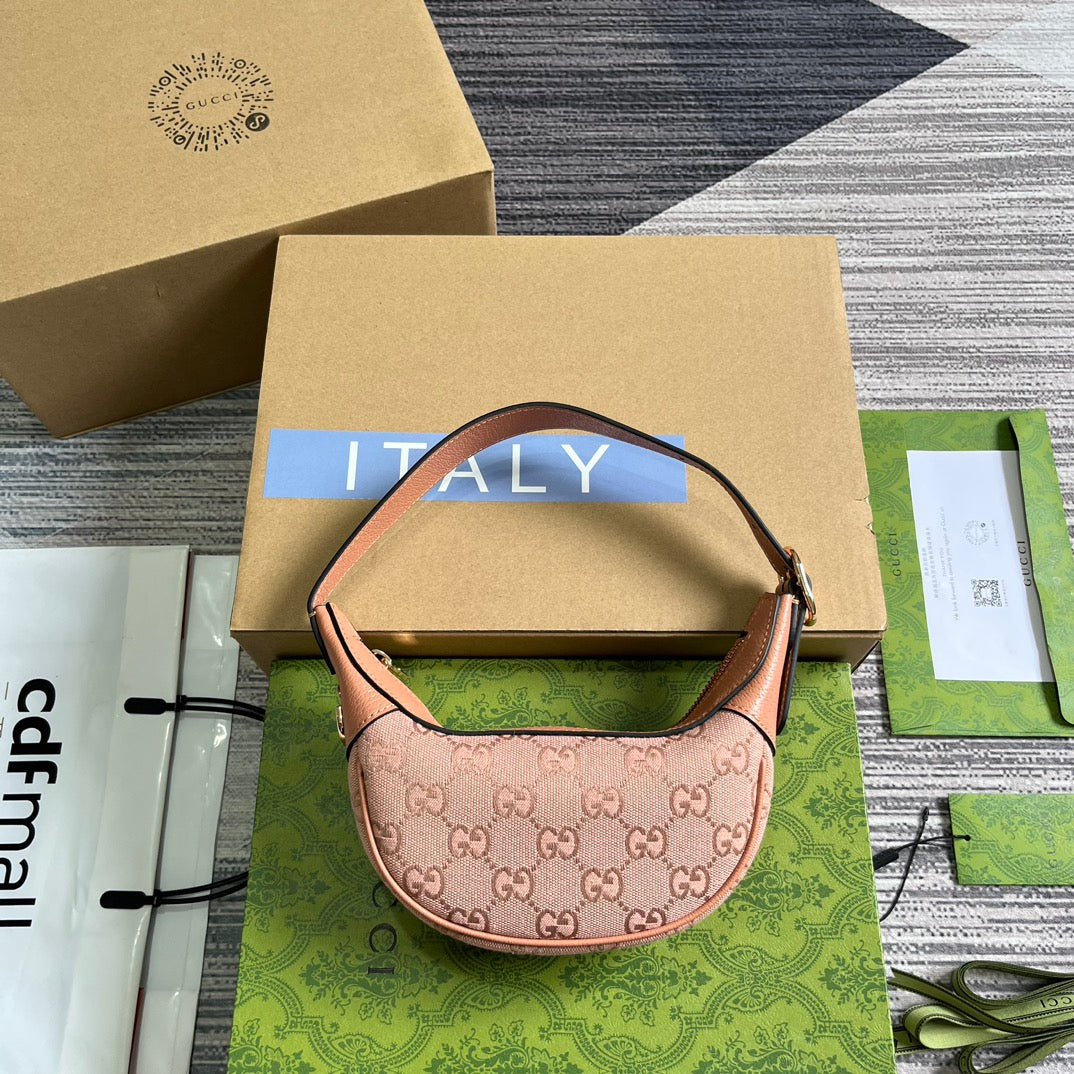 GUCCI OPHIDIA  MINI 20 BAG IN LIGHT PINK CANVAS AND CALFSKIN