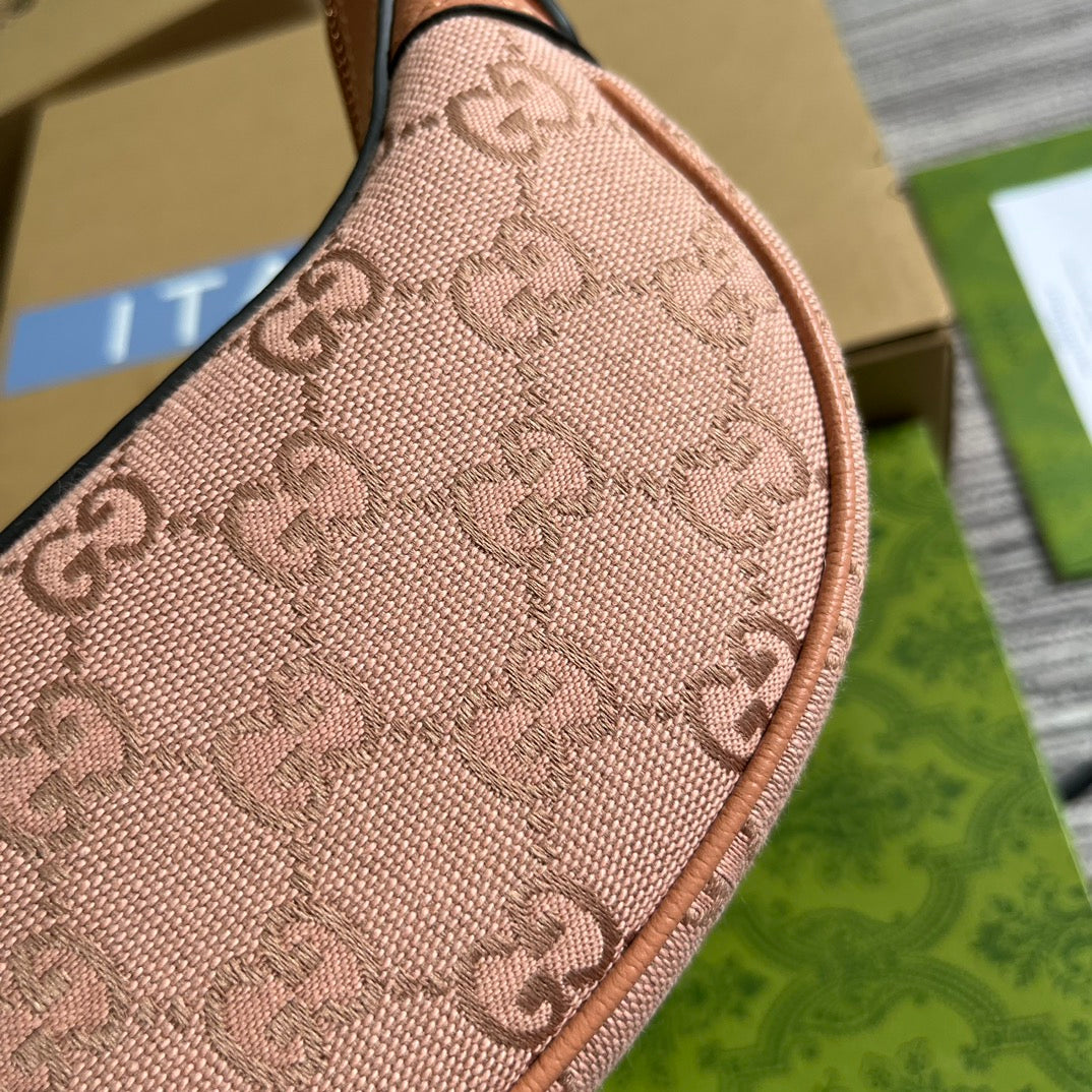 GUCCI OPHIDIA  MINI 20 BAG IN LIGHT PINK CANVAS AND CALFSKIN