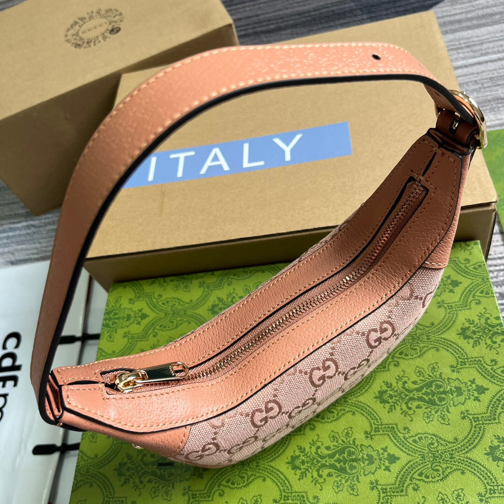 GUCCI OPHIDIA  MINI 20 BAG IN LIGHT PINK CANVAS AND CALFSKIN