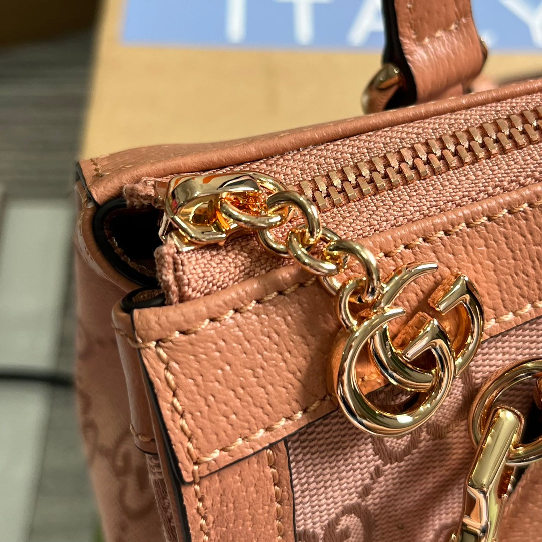 GUCCI OPHIDIA SMALL 24 TOTE BAG IN BLUSH PINK CANVAS AND CALFSKIN