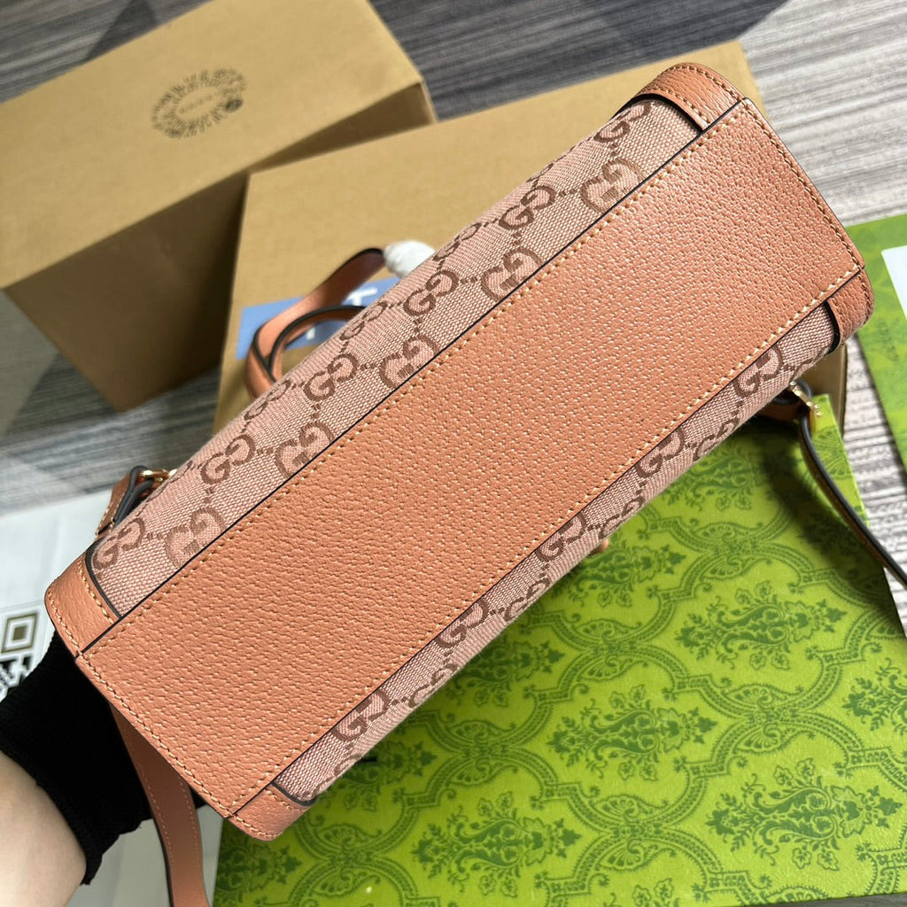 GUCCI OPHIDIA SMALL 24 TOTE BAG IN BLUSH PINK CANVAS AND CALFSKIN