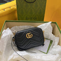 GUCCI MINI 18 MARMONT MATELASSÉ BLACK CALFSKIN WITH GOLDEN LOGO