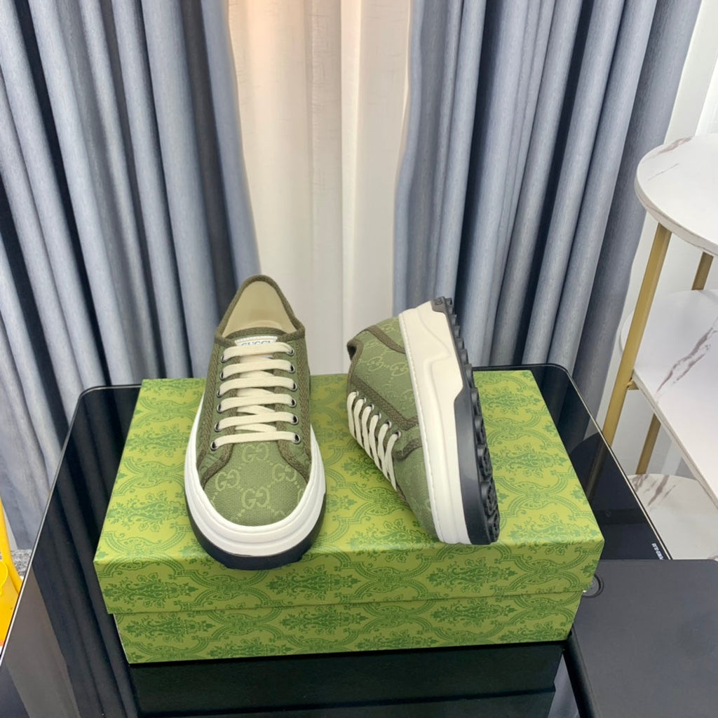 GUCCI SNEAKER FLATFORM OLIVE GREEN CANVAS