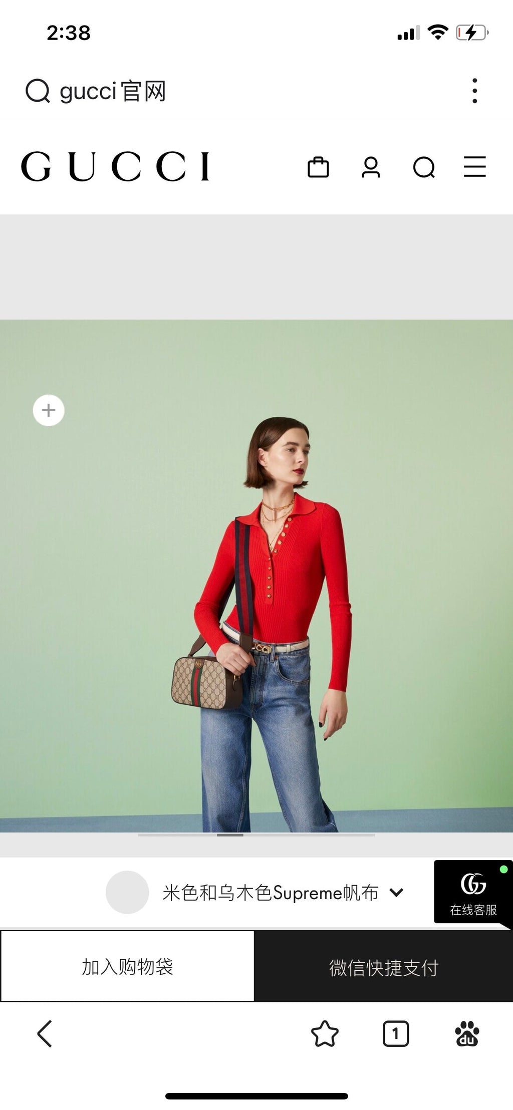 GUCCI OPHIDIA SMALL 24 IN BEIGE CANVAS AND BROWN CALFSKIN