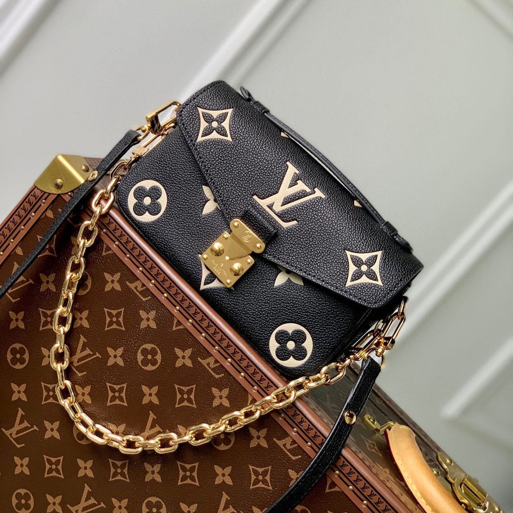 LOUIS VUITTON POCHETTE MÉTIS EAST WEST 21 IN BLACK AND BEIGE MONOGRAM EMPREINTE CALFSKIN EMBOSSED LOGO