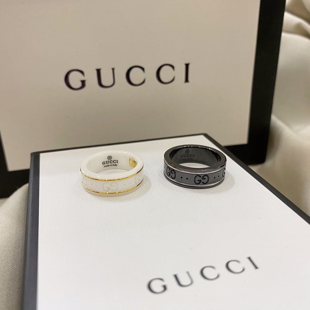 18K Double Gucci Icon White Zirconia Ring