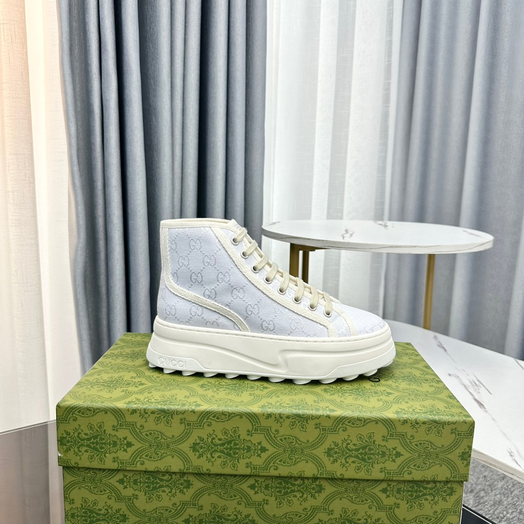 GUCCI HIGH TOP SNEAKER FLATFORM PASTEL BLUE CANVAS
