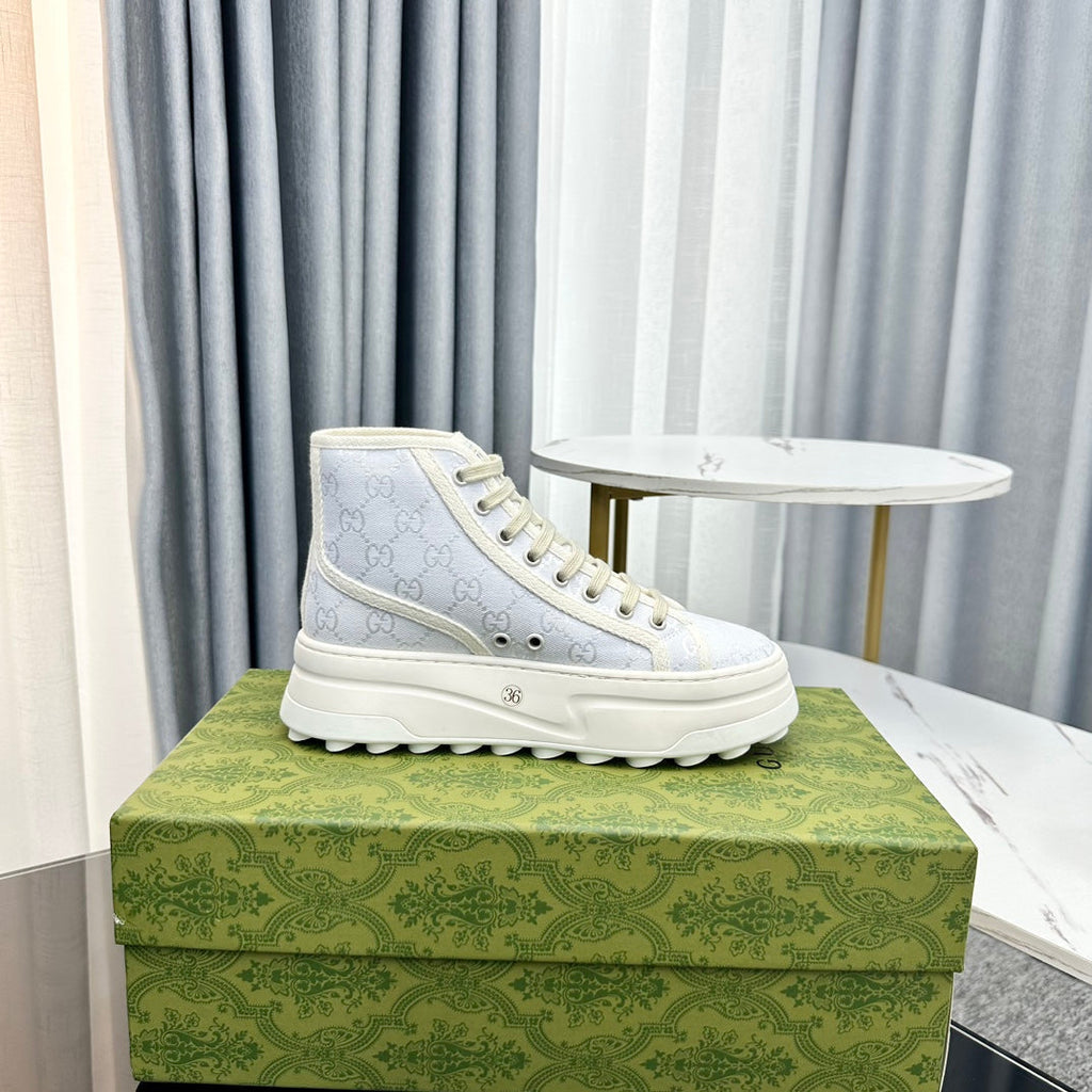 GUCCI HIGH TOP SNEAKER FLATFORM PASTEL BLUE CANVAS